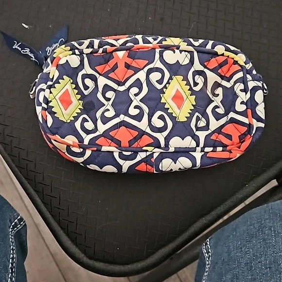 Vera Bradley makeup bag. Navy blue, white, orange and line green. Pre loved - Picture 3 of 8